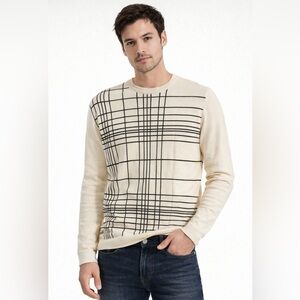 Bachrach Men's Sweater in Cream with Black Grid